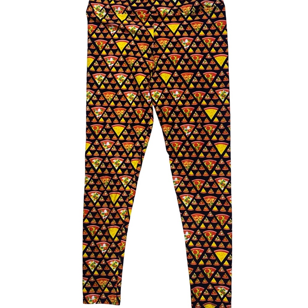 Black and Orange pizza Leggings with‎ Elastic Waistbands size L-XL